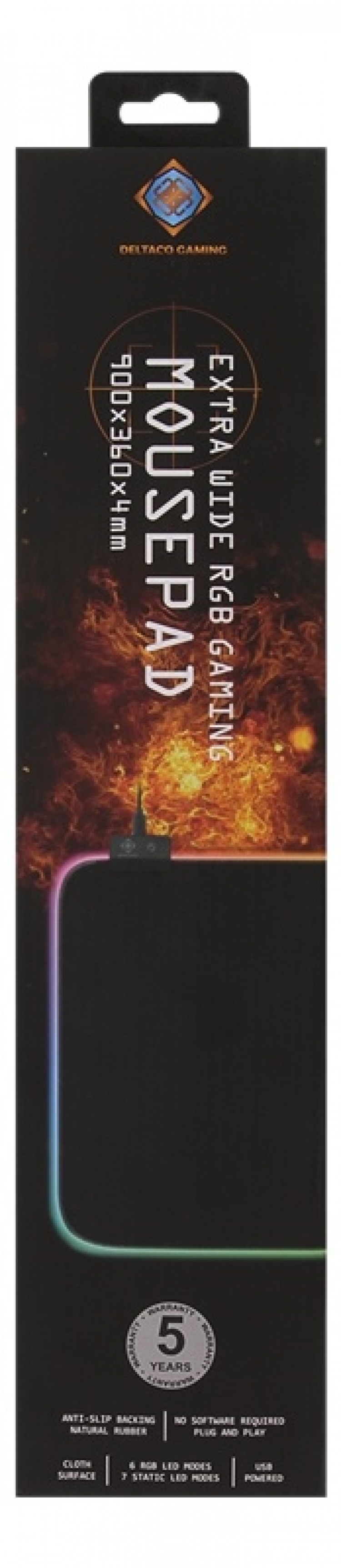DELTACO GAMING RGB Mousepad, 90x36cm, 6xRGB modes, 7xStatic modes, bla