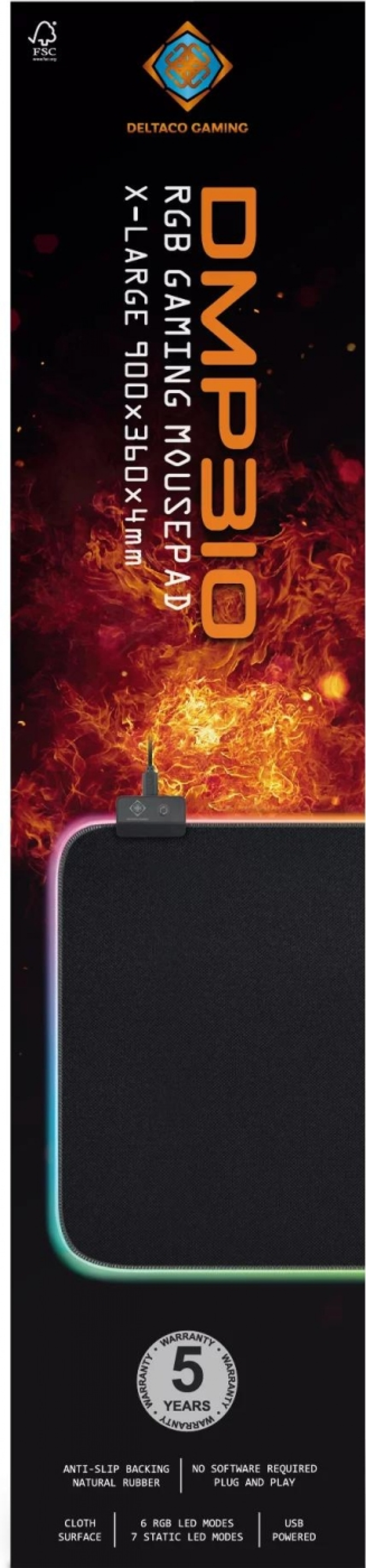 DELTACO GAMING RGB Mousepad, 90x36cm, 6xRGB modes, 7xStatic modes, bla