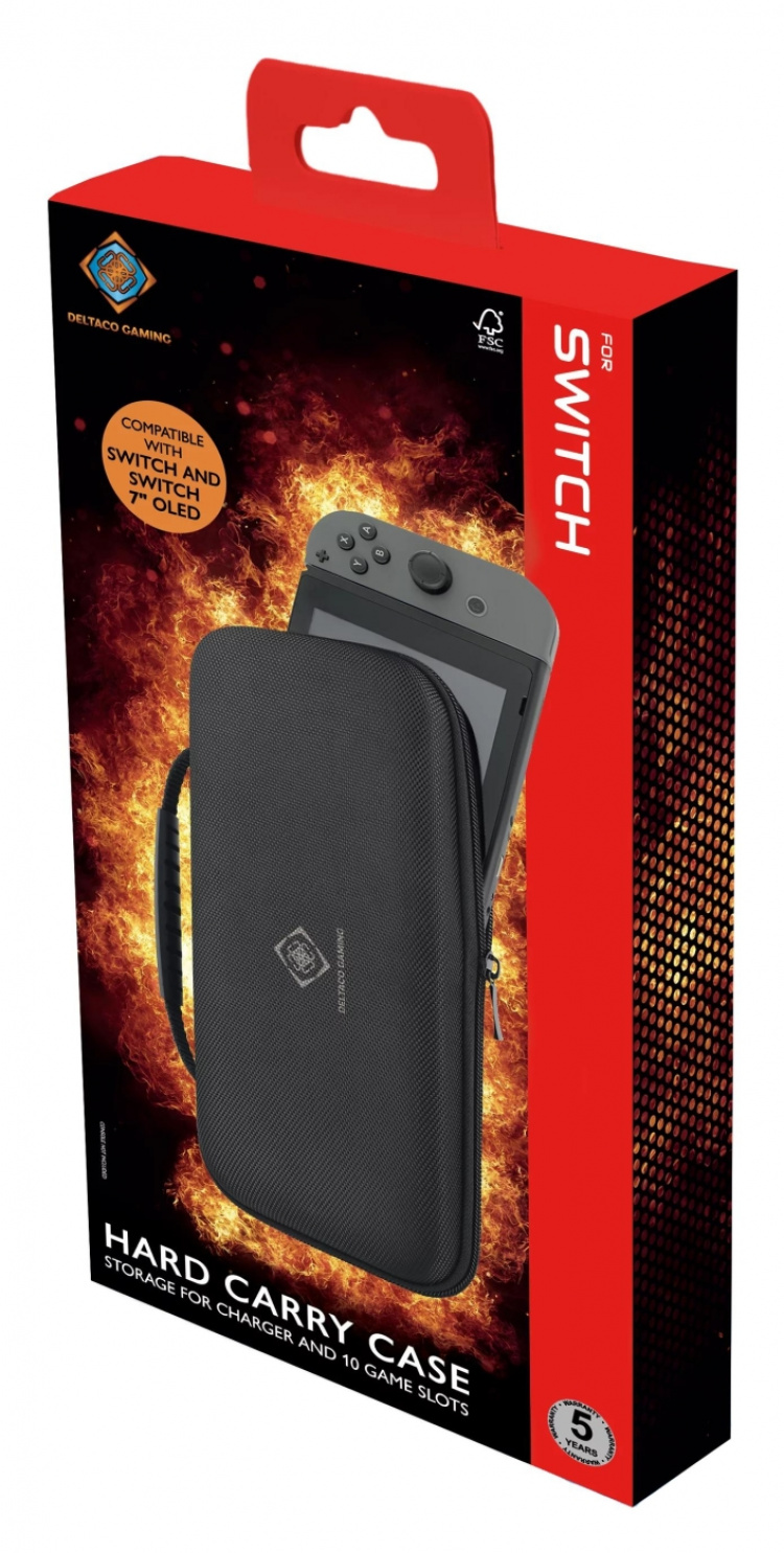DELTACO GAMING Nintendo Switch hard carry case, 5 slots for games