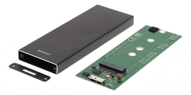 DELTACO Externt M.2 kabinett, USB 3.0, 5 Gbps, Black