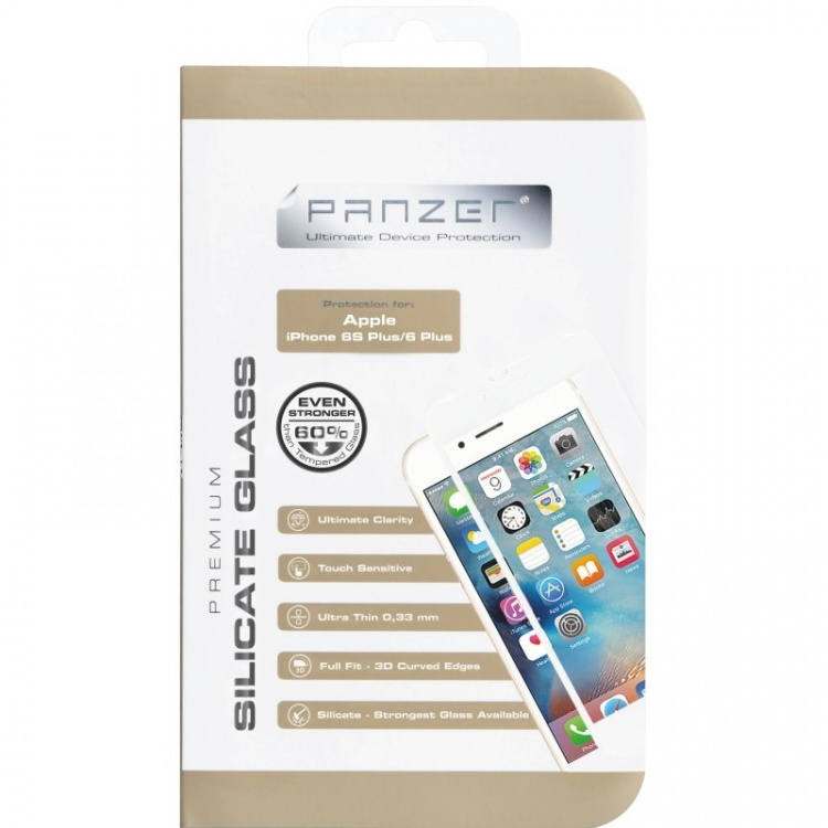 Panzer iPhone 6S/6 Plus, buet silikatglas, hvid Panzer iPhone 6S/6 Plus, buet silikatglas, hvid