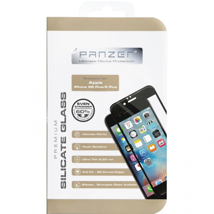 Panzer iPhone 6S/6 Plus, buet silikatglas, sort