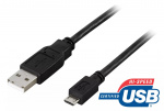 DELTACO USB 2.0 kabel Type A han - Type Micro B han, 5-pin, 1m, sort