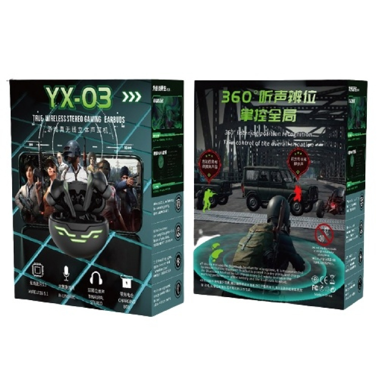 YX-03 trådløse in ear-gaminghovedtelefoner med LED, sølv/sort YX-03 trådløse in ear-gaminghovedtelefoner med LED, sølv/sort