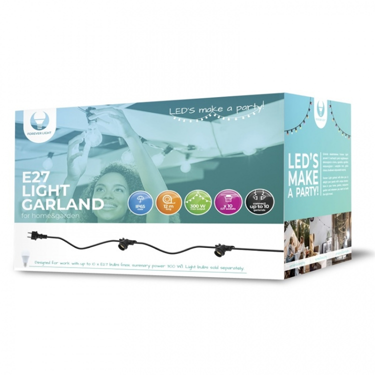 Forever Light Lyskæde med plads til 10 lys, 12 m E27 IP65 Forever Light Lyskæde med plads til 10 lys, 12 m E27 IP65