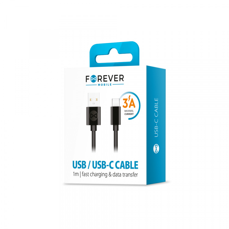 Forever-kabel USB - USB-C 1,0 m 3A, sort