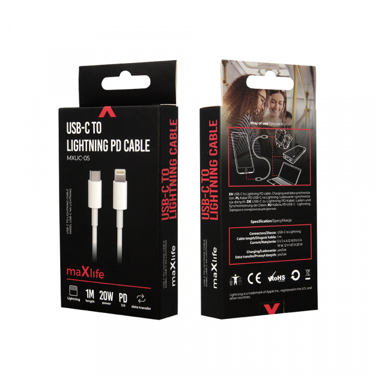 Maxlife MXUC-05 Power Direct USB-C til Lightning-kabel 1,0 m 20W, hvid