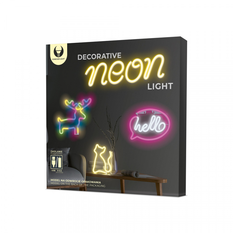 Forever Light Neon LED-lampe HELLO batteri + USB FLNE15, pink/hvid
