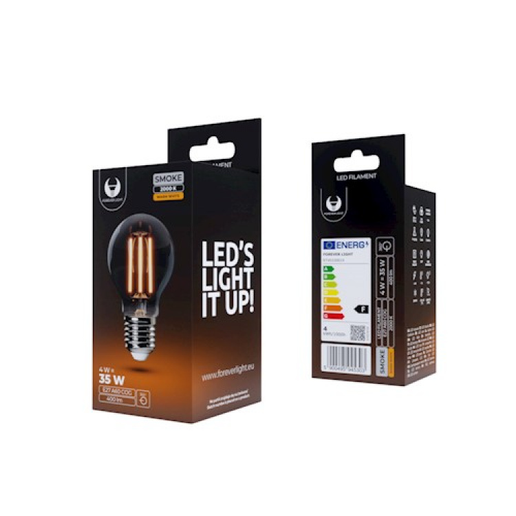 Forever Light LED-lampe Filament E27 A60 4W 230V 2000K 400lm COG, Sodet glas
