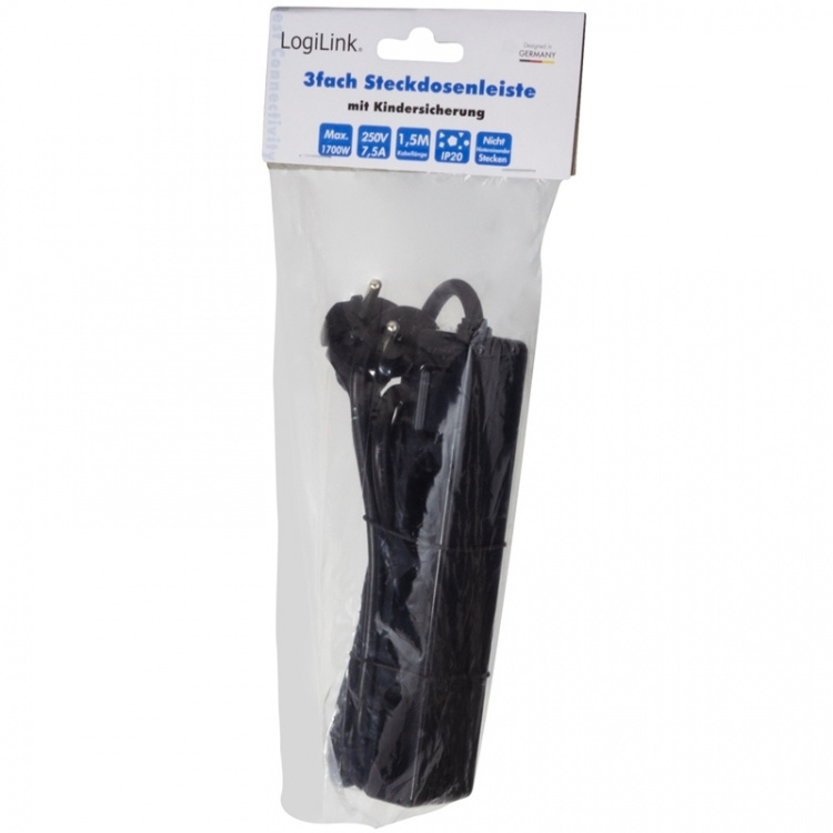 LogiLink Grenuttag Slim Euro 3vägs 1,5m