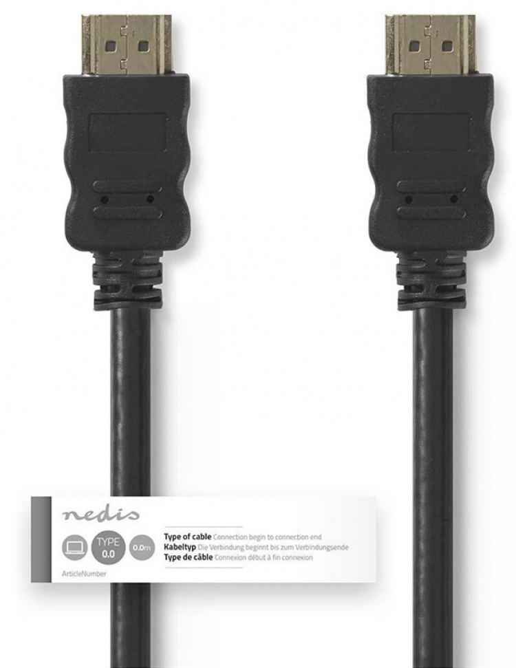 Nedis High Speed ​​HDMI ™ kabel med Ethernet | HDMI™ Stik | HDMI™ Stik | 4K@30Hz | ARC | 10.2 Gbps | 1.50 m | Runde | PVC | Sort | Mærke