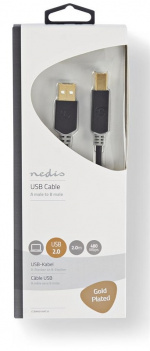 Nedis USB-kabel | USB 2.0 | USB-A Han | USB-B han | 480 Mbps | Guldplateret | 2.00 m | Runde | PVC | Antracit | Box