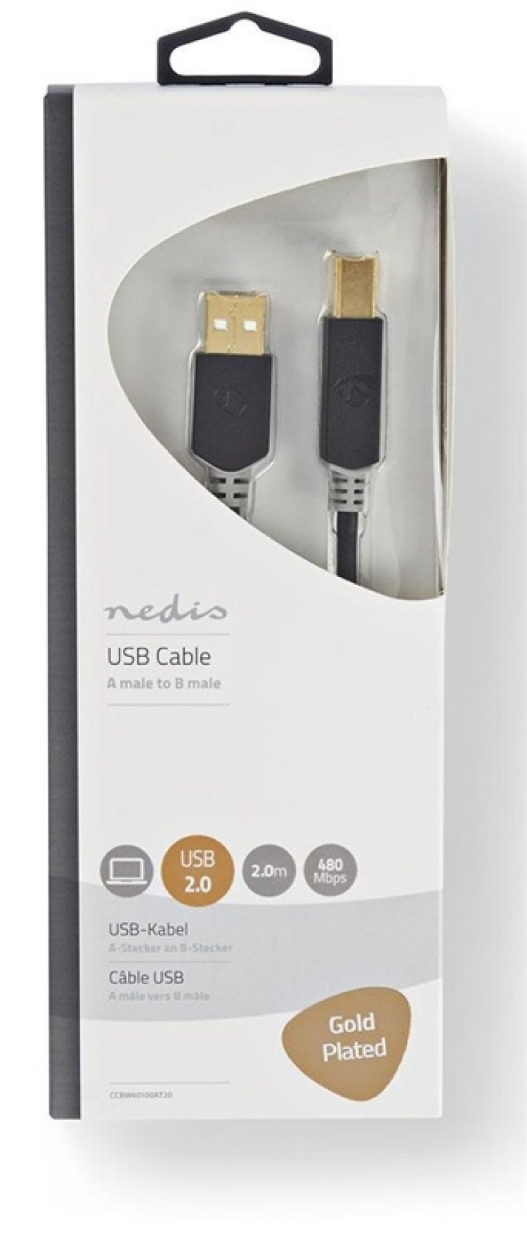 Nedis USB-kabel | USB 2.0 | USB-A Han | USB-B han | 480 Mbps | Guldplateret | 2.00 m | Runde | PVC | Antracit | Box