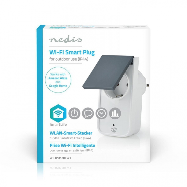 Nedis SmartLife Smart Plug | Wi-Fi | IP44 | Effektmåler | 3680 W | EU stik / Type F (CEE 7/7) | -30 - 40 °C | Android™ / IOS | Grå / Hvid Nedis SmartLife Smart Plug | Wi-Fi | IP44 | Effektmåler | 3680 W | EU stik / Type F (CEE 7/7) | -30 - 40 °C | Android™ / IOS | Grå / Hvid