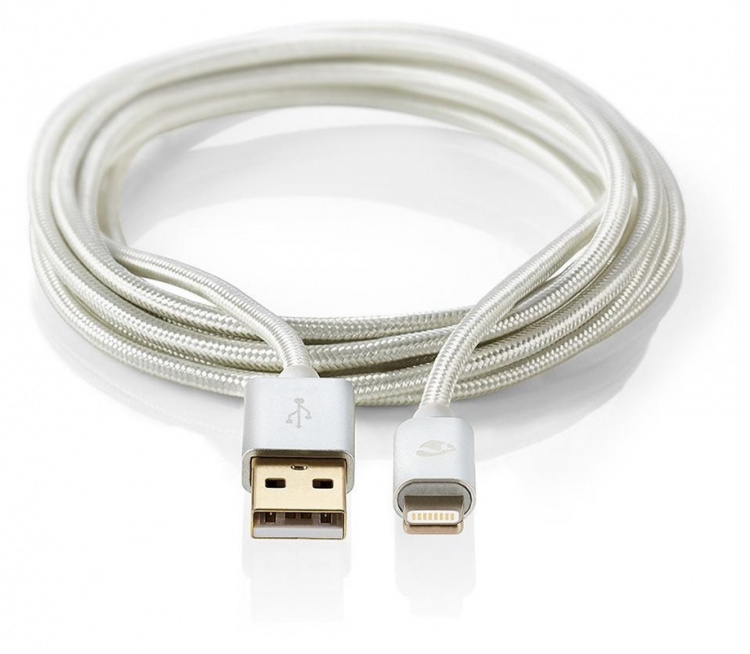Nedis Lightning Kabel | USB 2.0 | Apple Lightning 8-pin | USB-A Han | 480 Mbps | Guldplateret | 3.00 m | Runde | Flettet / Nylon | Aluminium | Cover Window Box Nedis Lightning Kabel | USB 2.0 | Apple Lightning 8-pin | USB-A Han | 480 Mbps | Guldplateret | 3.00 m | Runde | Flettet / Nylon | Aluminium | Cover Window Box