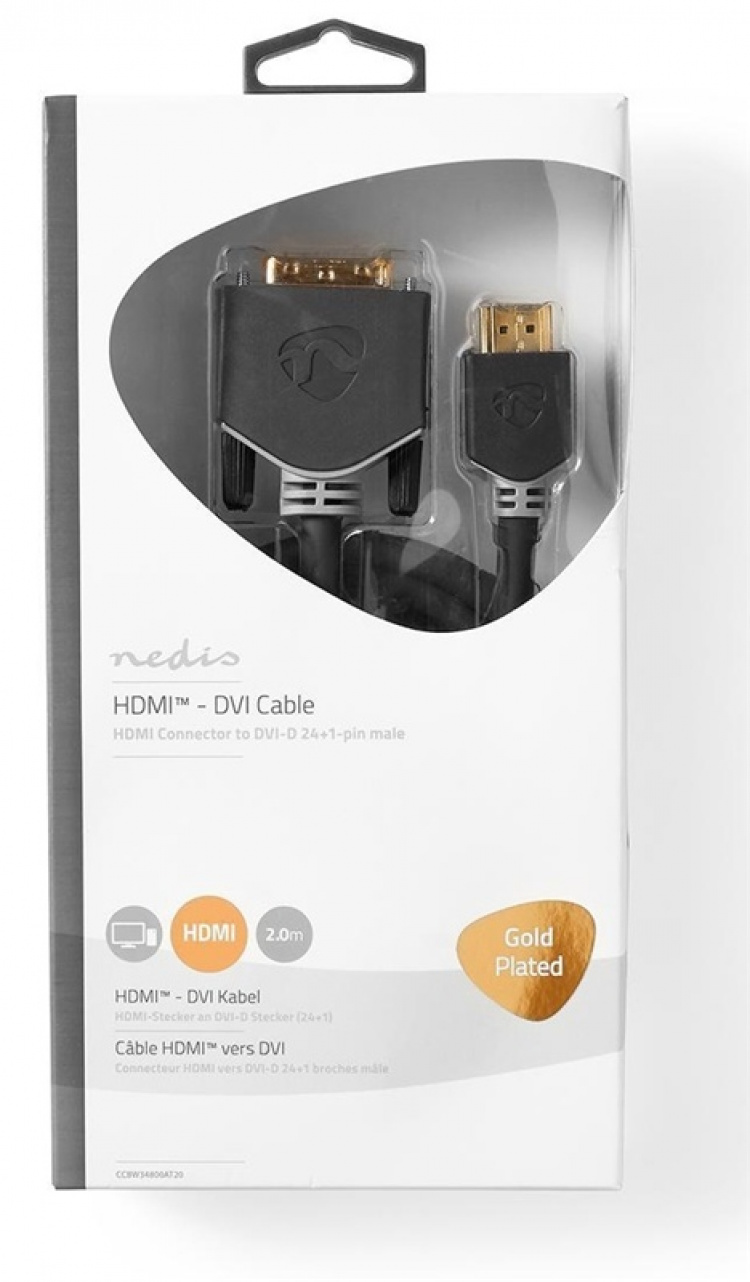 Nedis HDMI™ kabel | HDMI™ Stik | DVI-D 24 + 1-pin han | 1080p | Guldplateret | 2.00 m | Lige | PVC | Antracit | Window Box med Euro lås