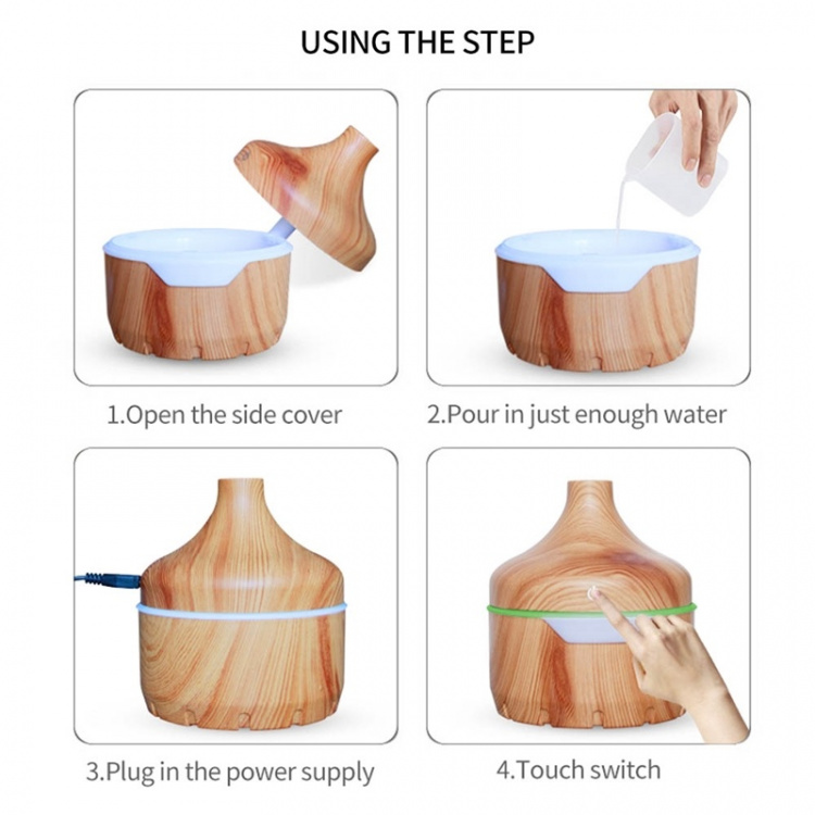 Luftfugter/Aroma Diffuser i trædesign 300ml, Lyst træ