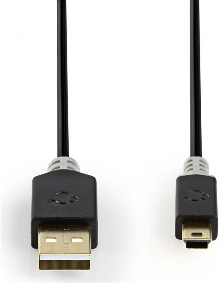 Nedis USB-kabel | USB 2.0 | USB-A Han | USB Mini-B 5-pins han | 480 Mbps | Guldplateret | 2.00 m | Runde | PVC | Antracit | Window Box