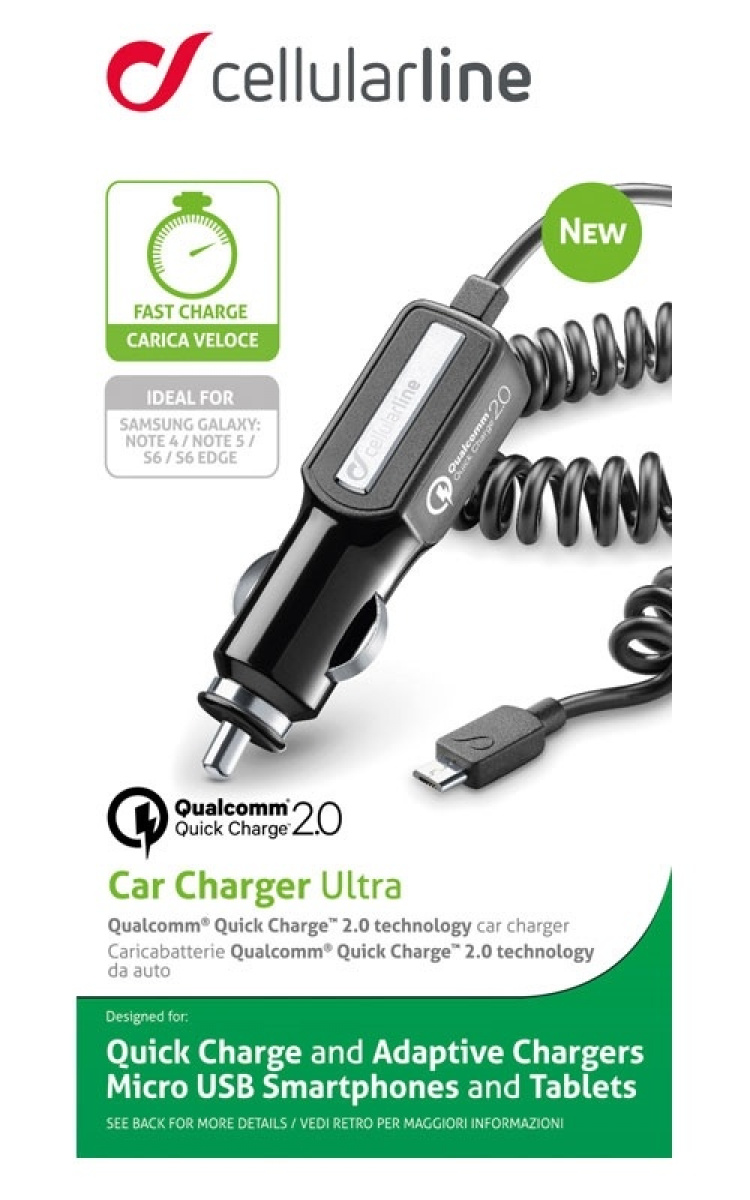 Cellularline Quick Charge billader 12V-24 2 A til Micro USB