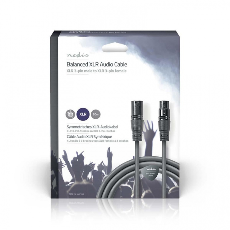 Nedis Balanceret Audio kabel | XLR 3-Pin Han | XLR 3-Pin Hun | Nikkelplateret | 20.0 m | Runde | PVC | Mørkegrå | Gaveæske