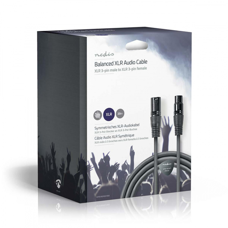 Nedis Balanceret Audio kabel | XLR 3-Pin Han | XLR 3-Pin Hun | Nikkelplateret | 20.0 m | Runde | PVC | Mørkegrå | Gaveæske
