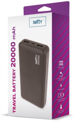 Setty powerbank med 20 000 mAh og to USB-porte, sort
