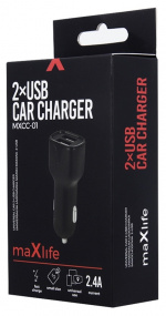 Biloplader Maxlife MXCC-01 2xUSB Fast Charge (2.4A), sort