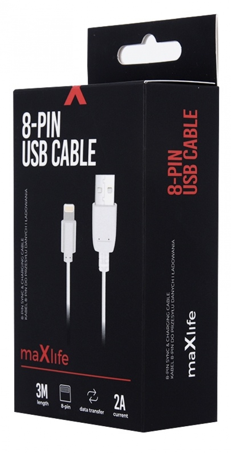 Maxlife opladerkabel Lightning til hurtig opladning (2A), 3 m