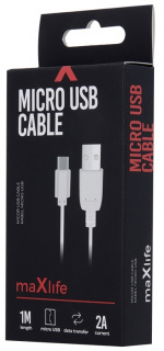 Maxlife microUSB-ladekabel til hurtig opladning, 2A, 1m, hvid