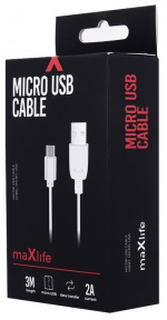Maxlife microUSB-hurtigopladningskabel (2A) 3m, hvid