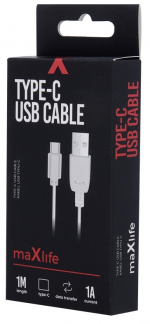 Maxlife USB-C-ladekabel (1A), 1 m, hvid