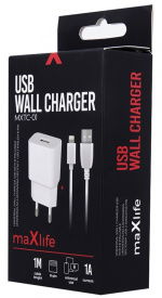 Maxlife vægoplader MXTC-01 USB (1A) + Lightning-kabel, hvid