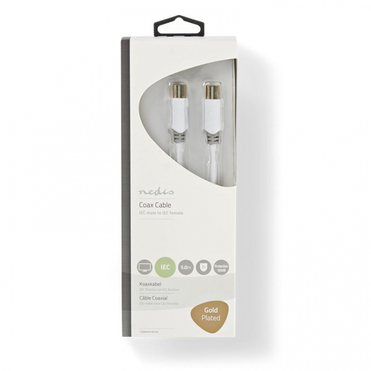 Nedis Coax Cable | IEC (Coax) Han | IEC (Coax) Hun | Guldplateret | 100 dB | 75 Ohm | Dobbelt afskærmet | 5.00 m | Runde | PVC | Hvid | Box