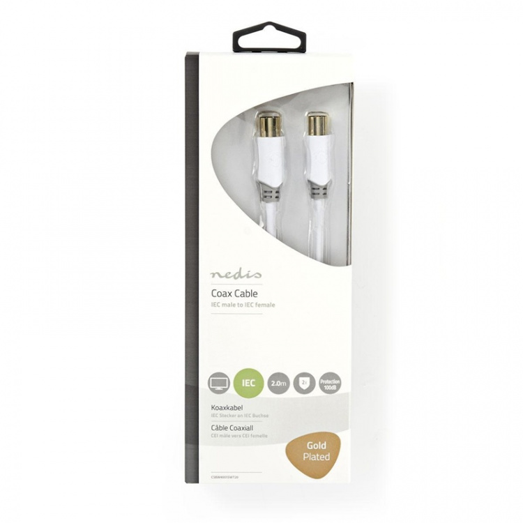 Nedis Coax Cable | IEC (Coax) Han | IEC (Coax) Hun | Guldplateret | 100 dB | 75 Ohm | Dobbelt afskærmet | 2.00 m | Runde | PVC | Hvid | Box