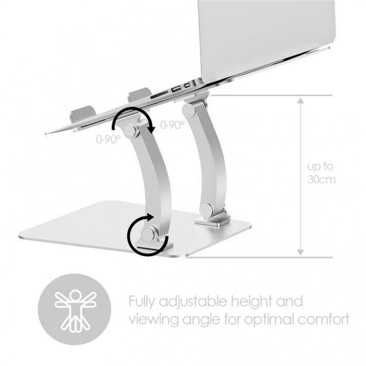 Desire2 Laptop Stander Dual Pivot Riser Justerbar Aluminiun Sølv