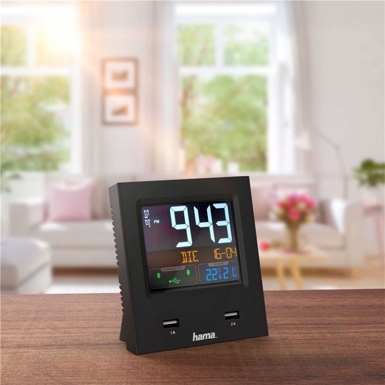 Hama Vækkeur Dual-USB USB-ladning Sort