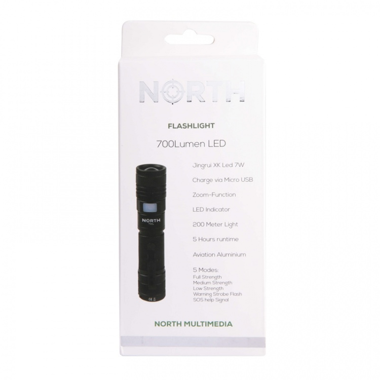 North Lommelygte 700 Lumen Zoom Sort Aviation Aluminium 7W