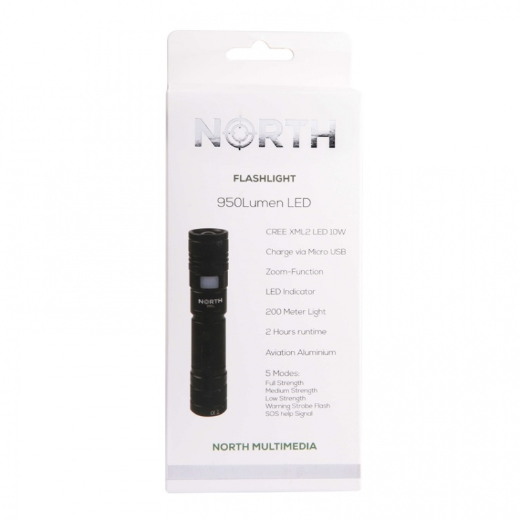 North Lommelygte 950 Lumen Zoom Sort Aviation Aluminium 10W Cree-Led (XML2)