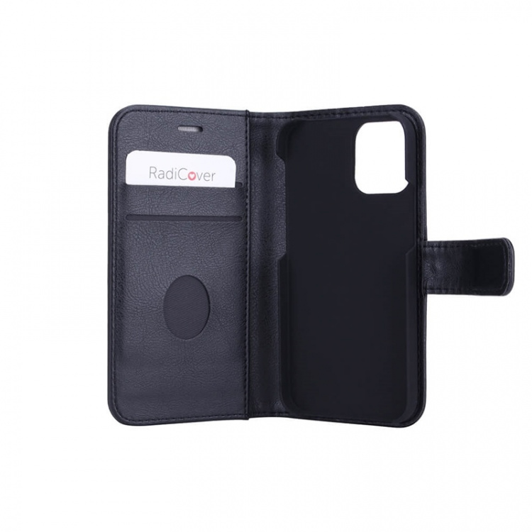 Radicover Strålingsbeskyttende Wallet PU iPhone 12 Mini Flipcover RFID Sort