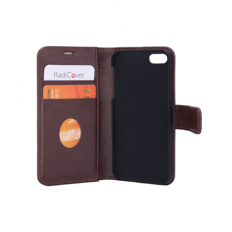 Radicover Strålingsbeskyttende Wallet PU iPhone 5/5S/SE Flipcover RFID Brun