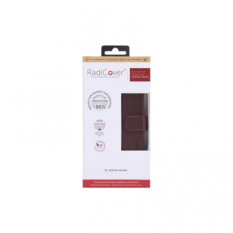 Radicover Strålingsbeskyttende Wallet PU iPhone 5/5S/SE Flipcover RFID Brun