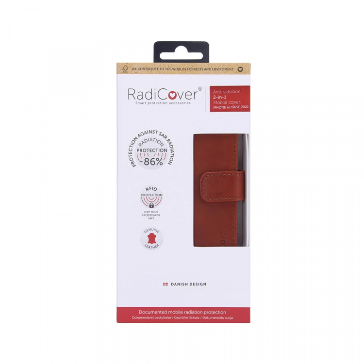 Radicover Strålingsbeskyttende Wallet Læder iPhone 6/7/8/SE2020/22 2in1 Magnetcover Brun Radicover Strålingsbeskyttende Wallet Læder iPhone 6/7/8/SE2020/22 2in1 Magnetcover Brun