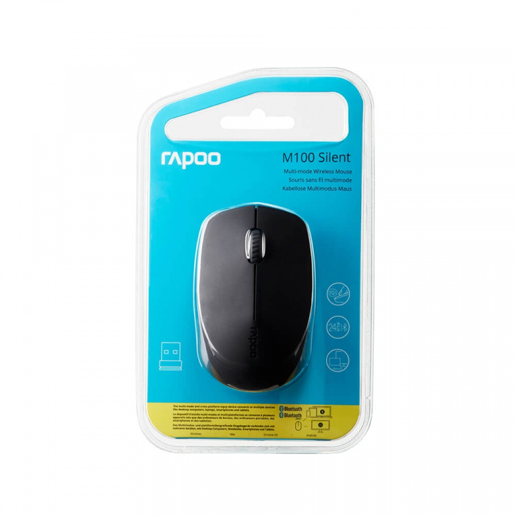 Rapoo Mus M100 Trådløs Silent Multi-Mode Mørkegrå
