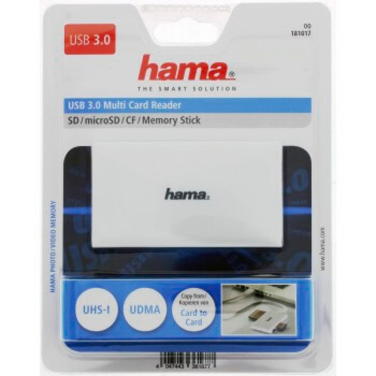 Hama Kortæser USB 3.0 Multi SD/Micro/CF/MS Hvid