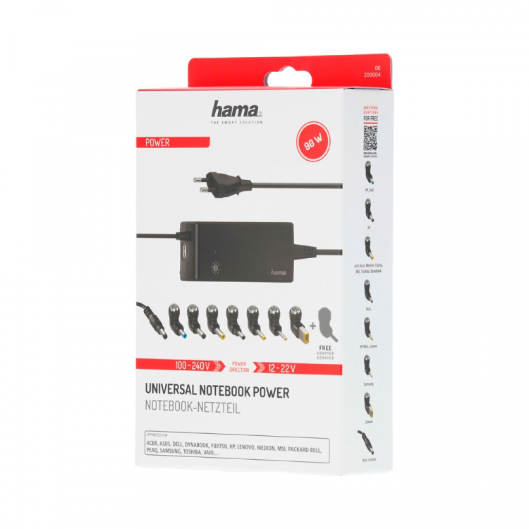 Hama Notebook Strømforsyning Universal 100-240V 12-22V/90W 8x Adaptere