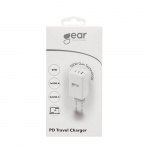 Gear Lader GaN 220V 2xUSB-C + 1xUSB-A PD 45W + 18W + 3A (total 65W) Hvid