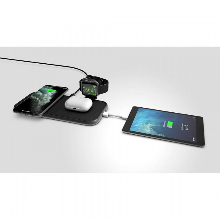 Zens 4i1 Dual Alu. Lader Qi 220V 2x10W + 45W PD + Apple Watch Puck MFI Zens 4i1 Dual Alu. Lader Qi 220V 2x10W + 45W PD + Apple Watch Puck MFI