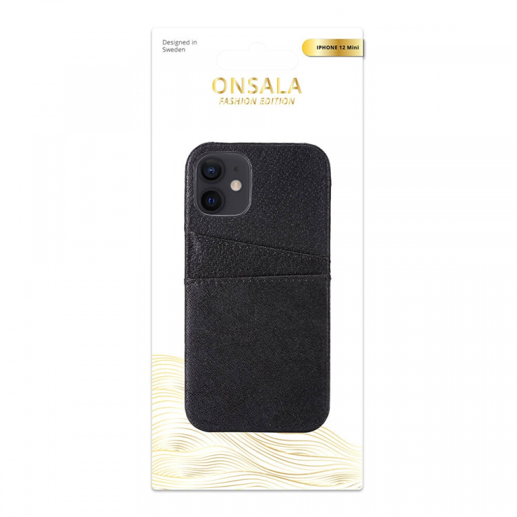 Onsala COLLECTION Mobil Cover Læder Sort iPhone 12 Mini med Kortrum