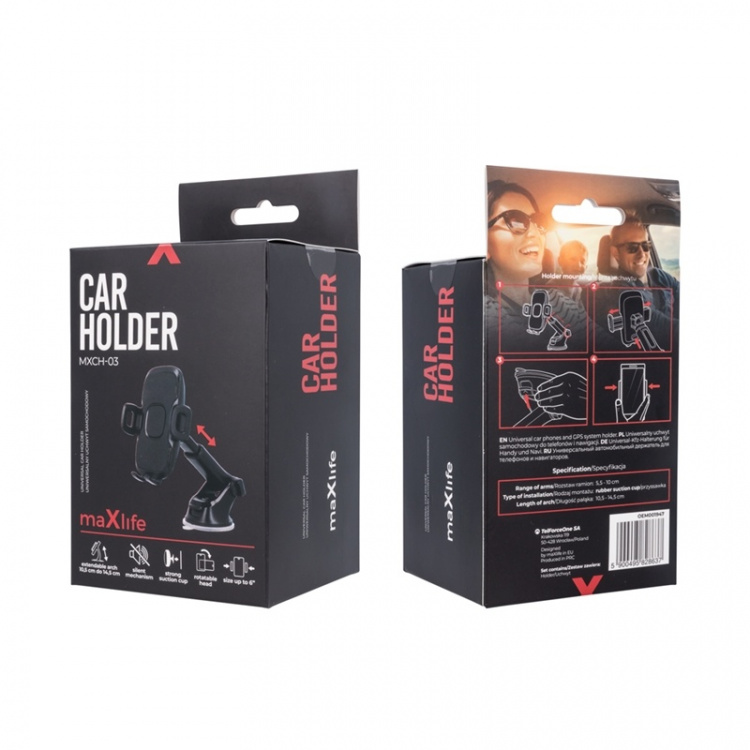 Maxlife MXCH-03 - Bilholder til instrumentbræt/forrude, sort