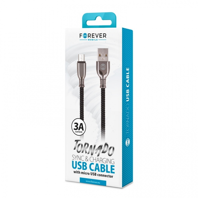 Forever Tornado - microUSB-kabel til hurtig opladning (3A), 1 m, sort